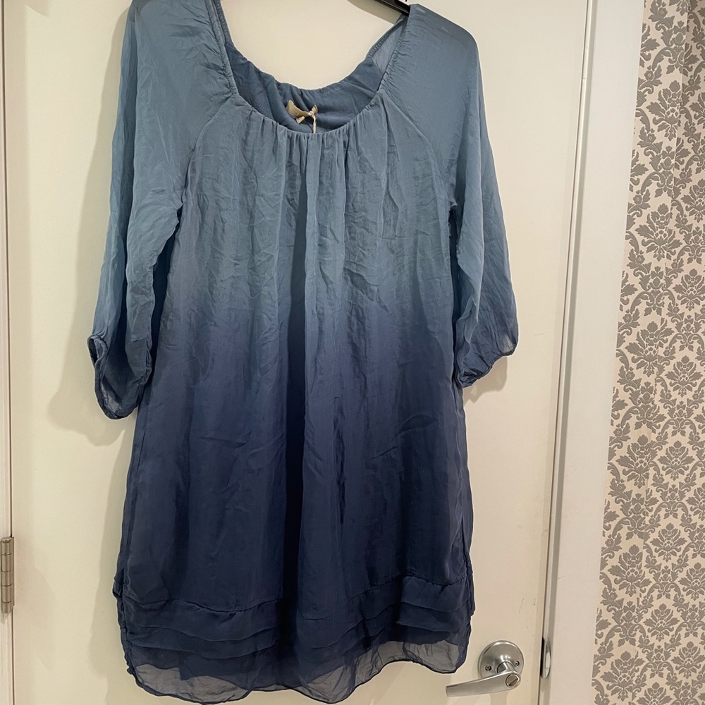 Giusy Pure Silk Ombré Blue Summer Dress